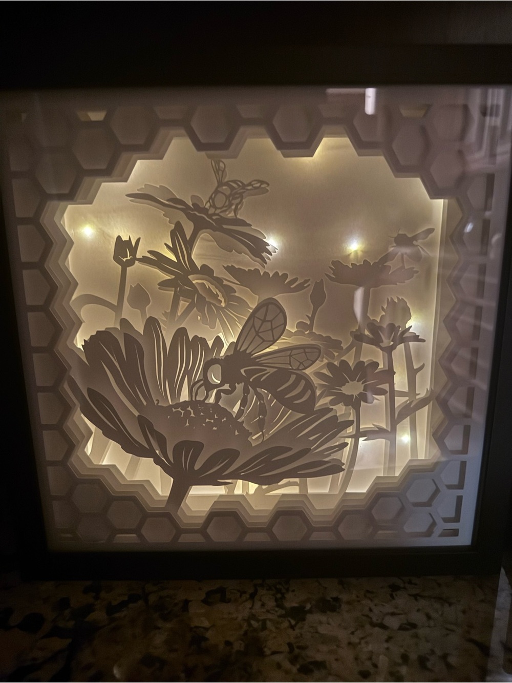 Honeybee Layered Paper Light Box - Warm White Illumination
